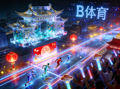 B体育赛博国潮主题虚拟综合体育场馆外观