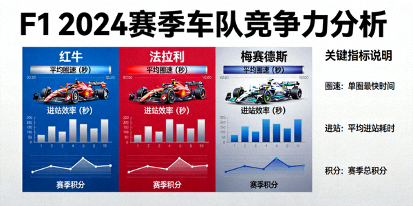 F1 2024赛季车队竞争力分析图 - 红牛、法拉利、梅赛德斯等车队性能对比